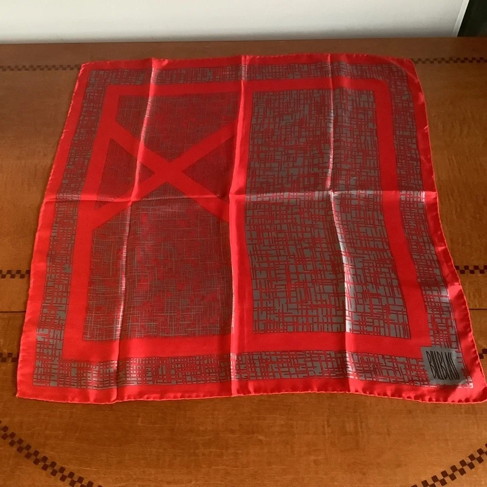 Bill Blass Vibrant Red and Gray Square Scarf
